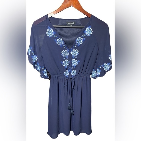 Sequin Hearts Blue Floral Boho Dress with Tassels in Women’s Size Extra Small - Picture 1 of 15